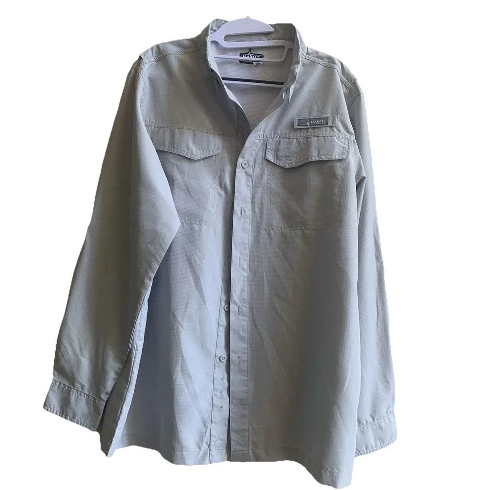 Habit Men's River Guide Lg Sleeve Fishing Shirt M-Solar Factor Grey‎ Lightweight